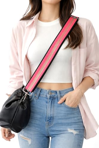Image of Purse Strap Replacement for Crossbody Bags & Handbags | Premium Webbing with Gunmetal Black Hardware Clip-On Installation Adjustable Length Comfortable Wide Guitar Style Strap