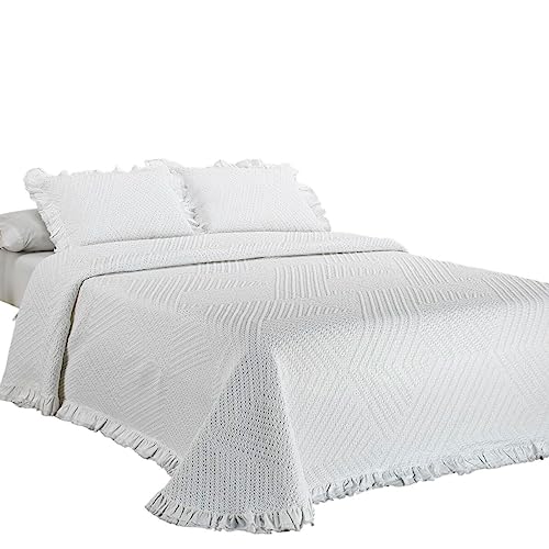 Lanovenanube Colcha Capa Crochet 828, para Cama 180 cm, Color Blanco, cubrecama para Primavera-Verano, Tejido 100% algodón. Incluye Dos Fundas de cojín de 60x40 cm sin Relleno