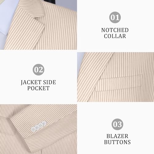 Mens Suit 2 Piece Seersucker Striped Jacket Blazer Shorts Suits Summer Tuxedo Set Grooms SearSucker Men Suits Wedding4