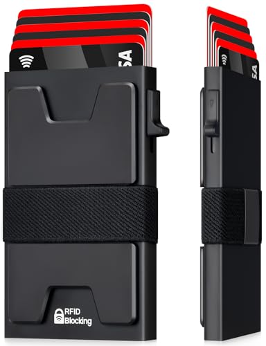 LXMY Porte Carte, Porte Cartes de crédit Minimaliste en Aluminium, avec Blocage RFID/NFC, Pop Up Portefeuille, avec Une Plaque arrière Extensible et pour...