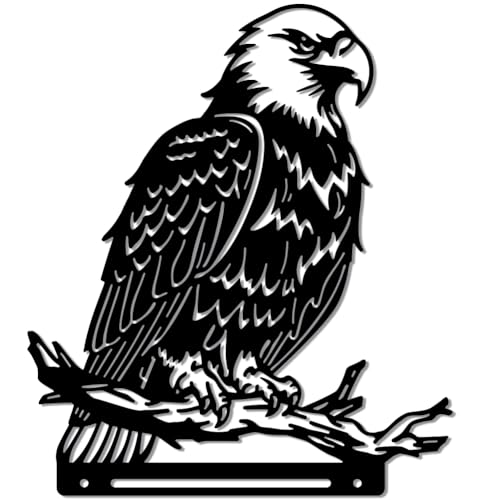WADORN Aigle Oiseau Branche Jardin Décoration en Métal, Jardin Piquets Décoratifs en Fer Silhouette Noire d'animal Sauvage Clôture Décoration Extérieure pour Muraux d'arbre Jardin Extérieure