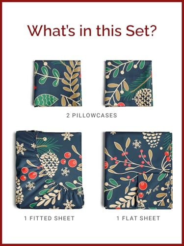Full Christmas Joy Sheet Set - Holiday Xmas Pattern Bedding Set - Deep Pockets - Snug Fit - 4 Piece - Wrinkle Free & Easy Care - Comfy Festive Winter - Holiday Sheets for Women, Men, Kids and Teens
