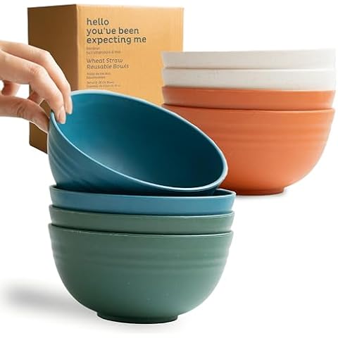 Nook Theory Wheat Straw Bowls 8 PCS - 26 Oz Cereal Bowl, Alternative for Plastic Bowls, Non-Toxic Kids Bowls, Microwave Safe & Dishwasher Safe, Unbreakable Dinnerware, Snack & Soup Bowls (Urban) Cover