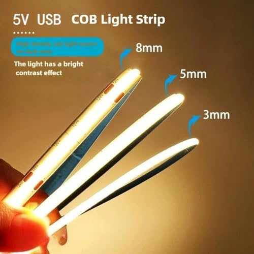Image of Kumax DC5v RGB LED Strip Lighting,5mm Width 6.6ft /2m Night Light, 576LEDs /M Uniform Glow COB Bendable Tape Light, Cutting Designed Rope Light, Flexible Counter Light for Bedroom, Cabinet (RGB)