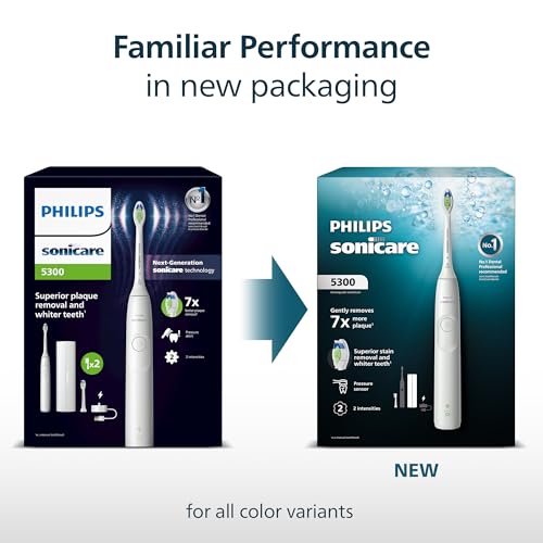 Philips Sonicare 5300 Electric Toothbrush, Sonic Toothbrush with 2 Intensity Levels, Pressure Alert, EasyStart, SmarTimer and BrushPacer, Black, Model HX7101/04 [New Technology]