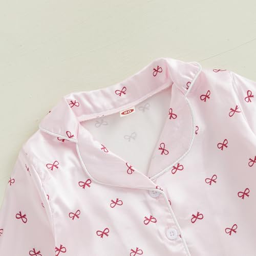 DuAnyozu Toddler Girl Valentines Outfit Satin Pajamas Feather Trim Sleeve Top Pants Kids Little Girls 2Pcs Pjs Sleepwear4