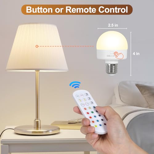 HMLUESR Rechargeable Light Bulbs with Remote Control, 3600mAh E26 Base Battery OperatedLED Bulb for Lamp Sconce, 300LM 15 RGB Lights Dimmable Timer Wireless Magnetic Led Light Bulb, 1 Pcs — view 2