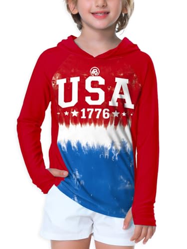Image of AOBUTE Unisex Kids Long Sleeve Hoodie Rash Guard Boys UPF 50+ Swim Top with Thumb Hole 3-12 Years