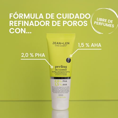 Jean & Len Peeling Gel Limpiador, ideal para todo tipo de pieles, elimina suavemente las células muertas de la piel, peeling químico, sin perfume, gel lavante vegano, 125 ml - imagen 2