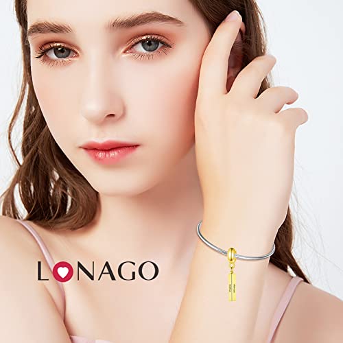 Lonago Bar Charm For Bracelet, 3D Bar Name Charm Four-Side Engraving Id Bar Bead Charm Gift For Women Girls (Sterling Silver-Yellow Gold Color) #TOP2