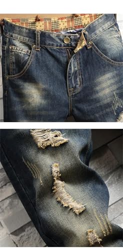 Men High Street Stretch Straight Denim Trousers Male Distressed Ripped Slim Fit Jeans3