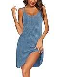 Ekouaer Women's Sleeveless Nightgown Sexy Sleepwear Ribbed Knit Pj Dress Soft Nighties Chemise S-XXL Lake Blue Large