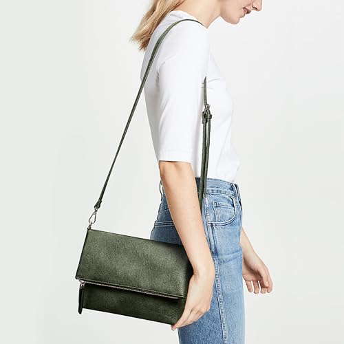 Image of KALIDI Vintage Vegan Leather Crossbody Bag PU Shoulder Bag Handbag Multiple Pockets Adjustable Removable Strap Women