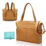MOMINSIDE Diaper Bag Tote Leather Diaper Bag Backpack with 14 Pockets for Mom Dad, Baby Registry Sea