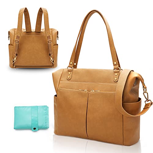 Mominside Diaper Bag Tote Leather Diaper Bag Backpack With 14 Pockets For Mom Dad, Baby Registry Search, Large Travel Baby Bag For Boys Girls With 4 Insulated Pockets, Changing Pad (Biscuit) #TOP15