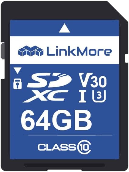 LinkMore SD Card 64GB Compatible with Camera, PC, UHS-I, U3, V30, Class 10, Read Speed Up to 90MB/s, Write Speed Up to 50MB/s