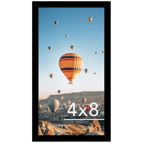 Image of JCJMY 4x8 Picture Frame Black for Wall Hanging or Tabletop, Wall Mounting Horizontally or Vertically, 4 x 8 Wall Gallery Poster Photo Frame with Shatter Resistant Plexiglass, Black