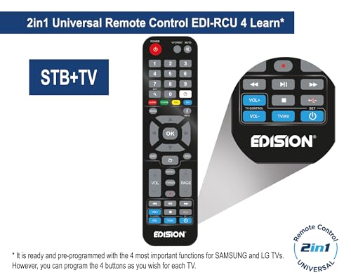 EDISION Proton S2 Plus Full HD Satelliten Receiver FTA, 2in1 Komfort-Fernbedienung, Unicable tauglich (DVB-S2, HDMI, SCART, S/PDIF, USB, LAN, USB WiFi Support, Vorinstallierte deutsche Programmliste)