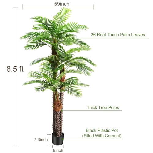 Image of 8.5ft Tall Artificial Palm Tree for Outdoors - Triple Phoenix Palm, UV Resistant, Large Fake Silk Palm Tree - Perfect for Patio, Poolside, Home Indoor Aesthetic Decor