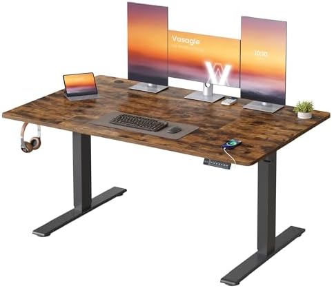 VASAGLE Escritorio Ajustable en Altura, 140 x 80 cm, Puerto USB-C...
