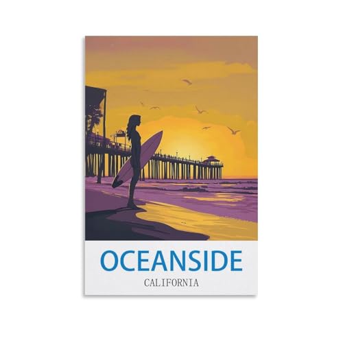 WKKPLME Oceanside California Vintage Travel Posters 08x12inch(20x30cm) Canvas Poster Living