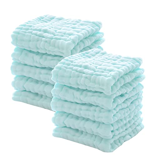 Image of MUKIN Baby Washcloths - Natural Cotton Baby Wipes - Soft Newborn Face Towel for Sensitive Skin - 10 Pack 12x12 inches