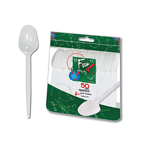 FUN BY AL BAYADER فن Everyday Disposable Plastic Spoon Set 6.5 Inch - White - Pack Of 50