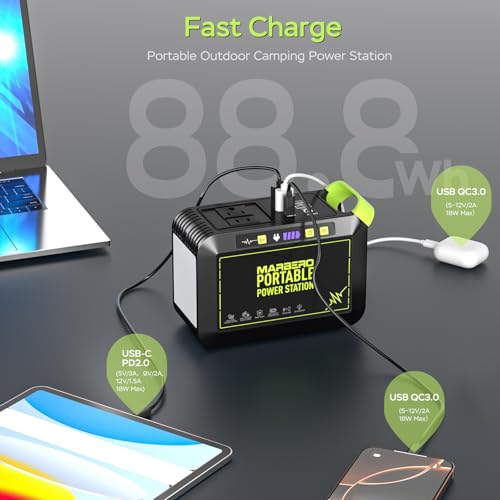 Image of MARBERO 80W Solar Powered Generator with Panels 25W Included, 88.8Wh Portable Power Station with AC Outlet 120W Peak Fast Charging 110V for Camping Outdoor Home Backup Backup RVs