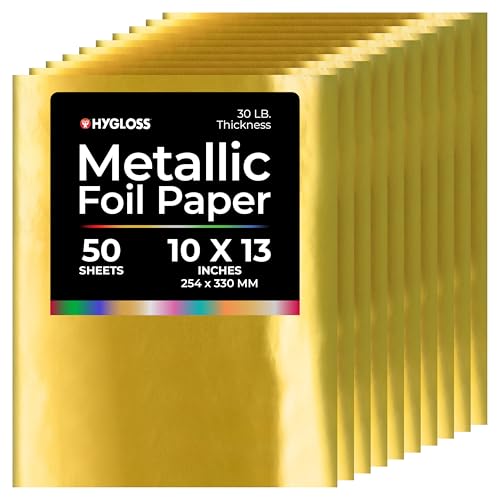 Hygloss Metallic Foil Paper - 50 Sheets Gold Color Shiny Papers - 10 x 13 Inches - Ideal Foil Papers for Crafts - Shiny Craft Paper Sheets