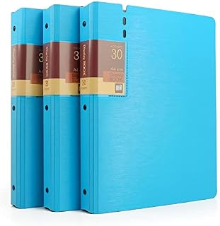 DONGLI 3 Pack A4 Display Book,30 Pockets Display Folders Presentation Book with Sleeve,A4 Presentation Project Folder for School,Offices,Blue