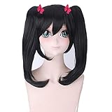 Cos-Animefly Love Live Nico Yazawa Wig Cosplay Black Double Ponytail Hair Accessories Halloween Party Daily Wig