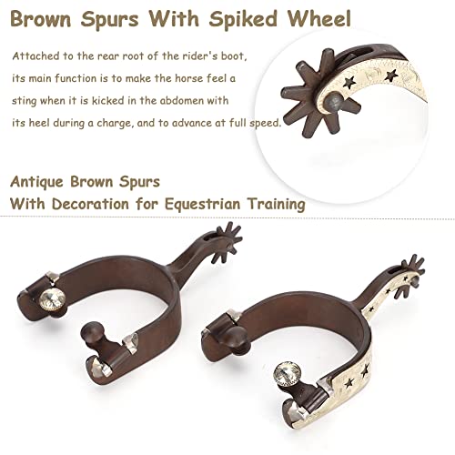 Kuidamos 1Pair Horse Spurs, Retro Carbon Steel Western Style Spur With Hand Carved Decoraation Silver Spurs For Boots Men And Women Antique Brown Spurs For Equestrian Training, Equestrian Competition #TOP2