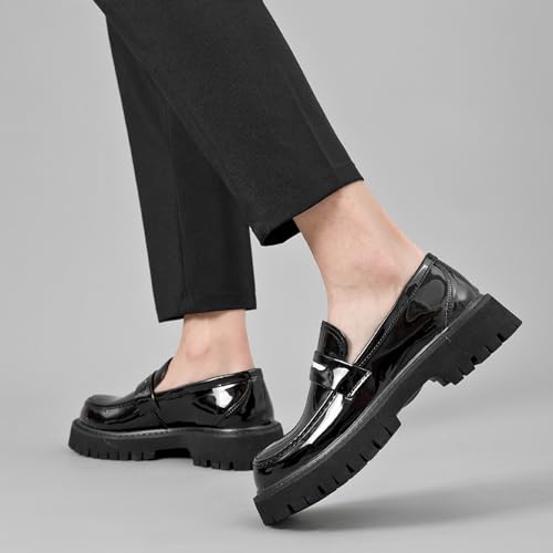 Men's Leather Platform Penny Loafers Round Toe Slip-On Non-Slip Lug Sole Dress Shoes for Business Work Daily Wear4