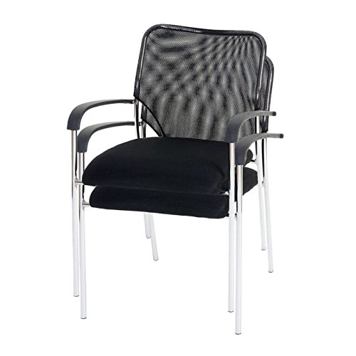 Mendler Lot de 2 chaises de conférence/Visiteur Tulsa, empilable, Tissu – siège Noir, Dossier Noir
