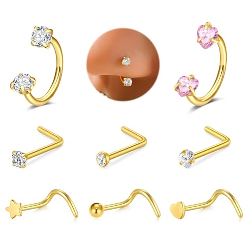 Zolure 8PCS Horseshoe Nose Rings Nose Studs Surgical Steel Earring Eyebrow Lip Helix Tragus Cartilage Hoops Piercing Jewelry for Women Men Septum Ring 18g 8mm by Zolure - Used condition - US$6.35