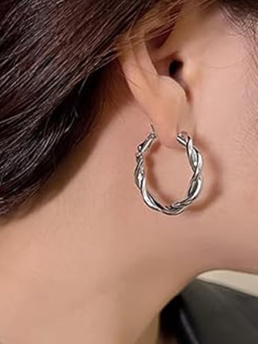 24 Pairs Silver Earring Set for Women, Chunky Earring Multi-pack,Trendy Big Small Open Hoop Earring,Hoop Earrings Set for Party4