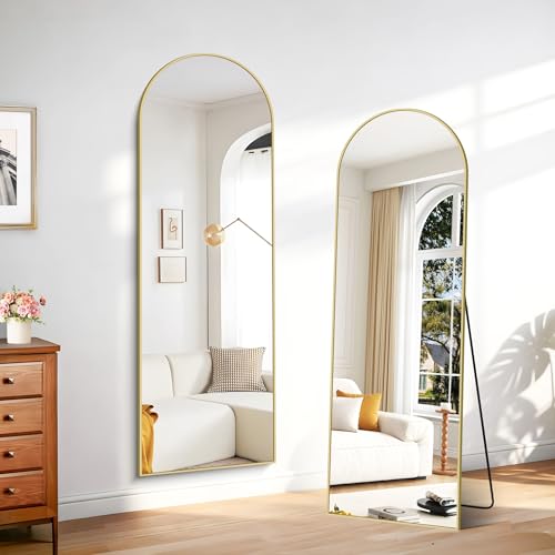 Weare Home Espejo de Cuerpo Entero, 161 x 52 cm Espejo de Pie Cuerpo Entero Curvado, Espejo Cuerpo Entero Espejo de Pared con Marco de Aleación de Aluminio y Soporte para Sala Dormitorio(Dorado)