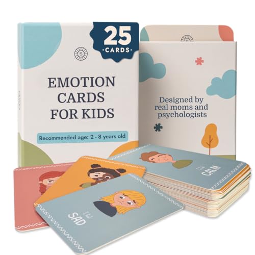 Samma Sati Emotion Flashcards – 25 Emotion Cards for Toddlers - Help Toddlers Identify Emotions – Emotion Cards for Kids – Fun Illustrations Mixed Emotions Card Deck & Feelings Card - 2-8 Years