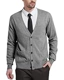 KALLSPIN Men's Wool Blend Cardigan Sweater V Neck Button Down Long Sleeve Knitwear Classic Smart Casual(Light Grey, 3X-Large)