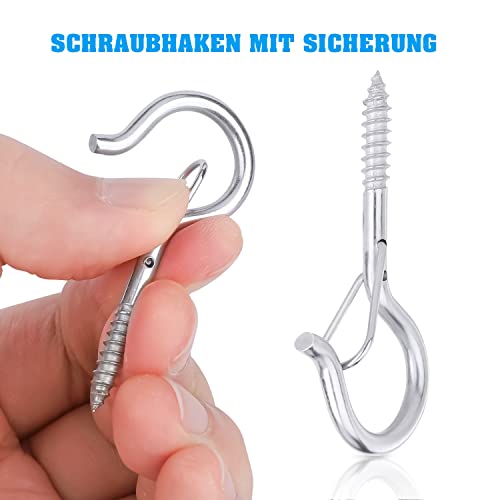 MANICAF 24 Stück Schraubhaken Silber, Haken zum Schrauben, Hakenschrauben, Deckenhaken Schwerlast mit Sicherheitsschnalle Benutzt für Pflanzenkörben Vogelhäuschen Windspielen Lichterketten