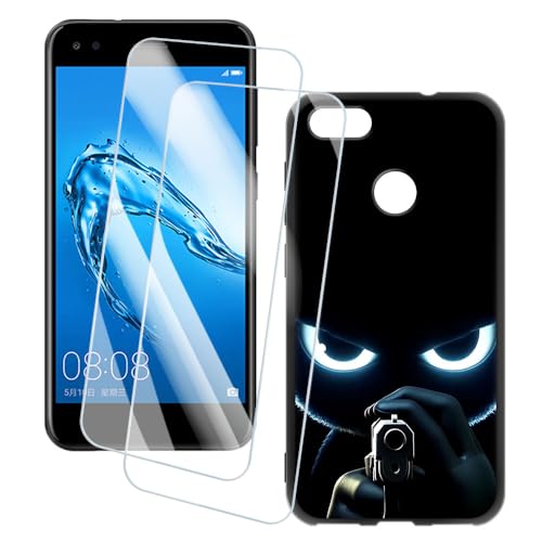 OAGELIM 2�Z�b�g �X�N���[���v���e�N�^�[ + �P�[�X Huawei P9 Lite Mini (5 �C���`) �Ƃ̌݊������� �A�[�e�B�X�e�B�b�N�J�X�^���v�����g�J�o�[�Ƌ����K���X�t�B���� �X�N���b�`�h�~ (�Ə�)