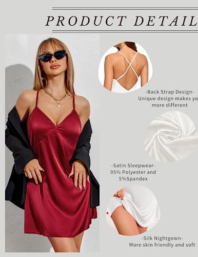 Ekouaer Sleepwear For Women Satin Nightgown Chemise V-Neck Spaghetti Strap Slip Nightwear Pink #TOP3