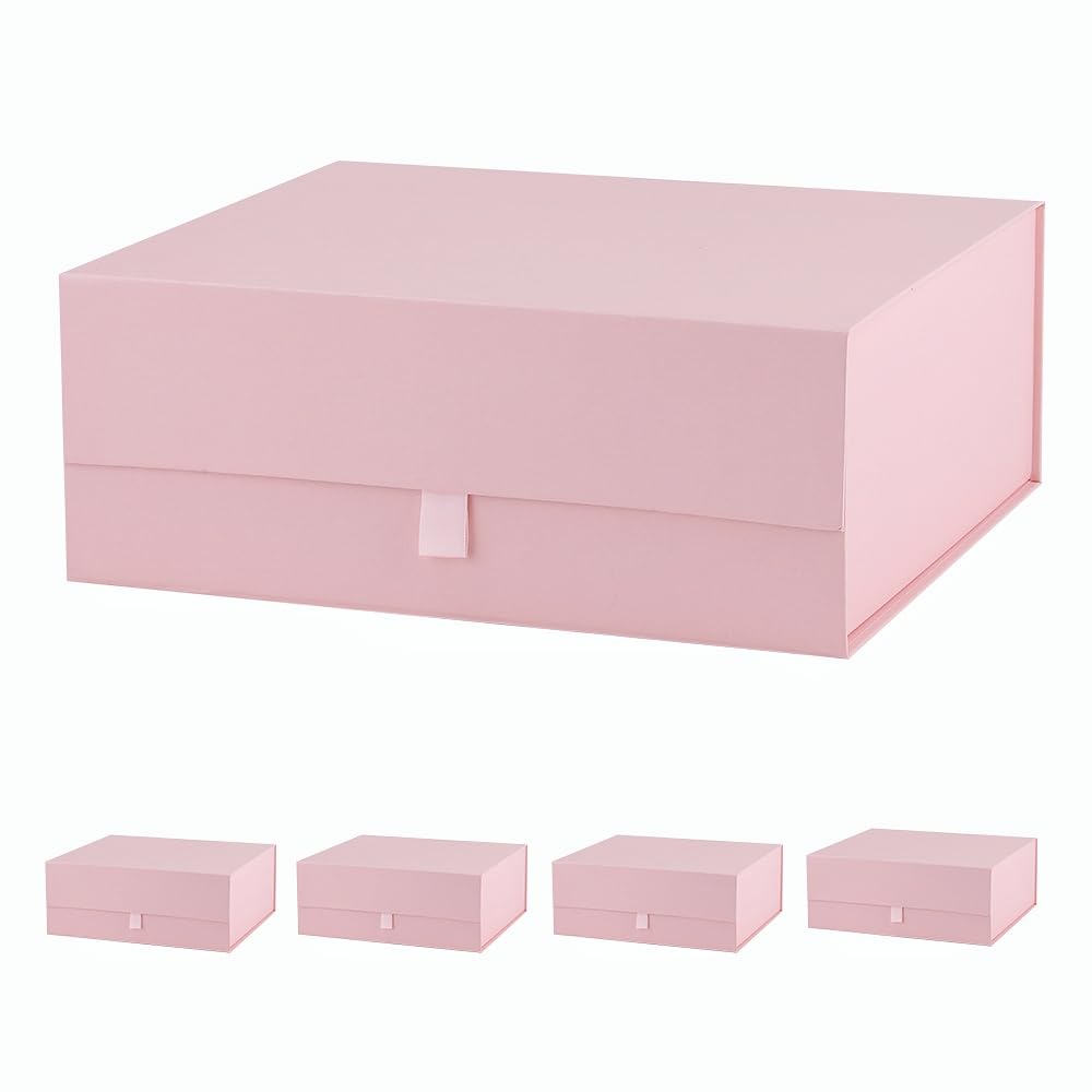 PLINJOY 5 Pcs Pink Gift Box Large 13.5x11.8x4.7 Inches, Pink Gift Boxes for Presents with Magnetic Closure Lid, Luxury Gift Box Rectangle Collapsible Boxes for Gift Packaging — image 1
