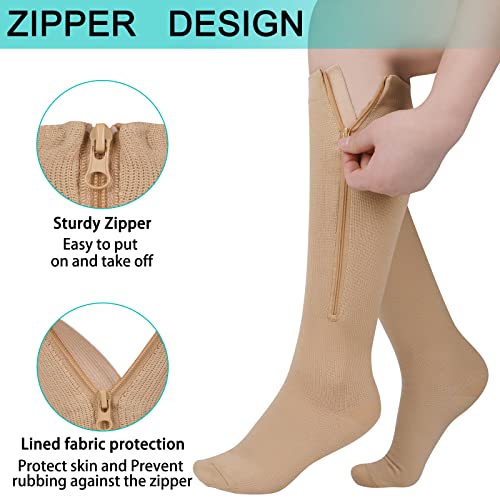 2 Pairs Zipper Compression Socks Women And Men, Closed Toe Compression Stocking, 15-20 Mmhg Knee High Compression Socks For Edema, Varicose Veins, Swollen Sore #TOP3