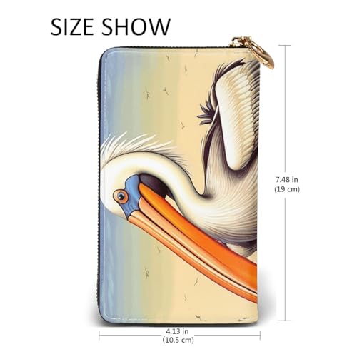 Leather Wallet for Women Men Bifold Wallet Ultra Slim Credit Card Holder Pelican Birds Ladies Clutch Purse2