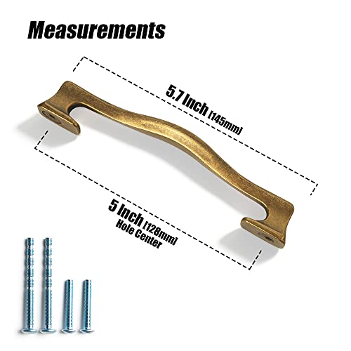 Goo-Ki Traditional Vintage Retro Brass Zinc Alloy Cabinet Handles - 5.03''( 128Mm ) Hole Center Affordable Luxury Cabinet Pull Hardware For Bedroom, Kitchen, 6 Pack #TOP2