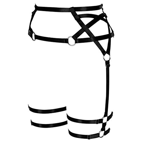 Petmhs Women's Pentagram Harness Garter Belt Punk Leg Waist Straps Lingerie Adjust Thigh Stockings Body Caged Belts (Black) #TOP9