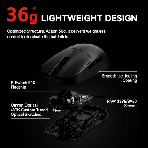 Image of ATK VXE MAD R+ Wireless Gaming Mouse, PAW3395 Sensor, DPI up to 26,000, 42g Lightweight, 150 Hr Battery Life, Smooth Ice-Feeling Coating, Dual-Mode 2.4G /Wired - Black