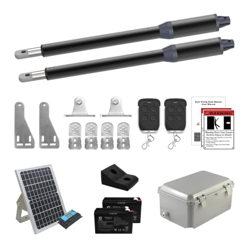 GYXEL C01-L Medium-Duty Solar Dual Automatic Gate Opener Kit with Batteries & Solar Panel for Dual Swing Gates Up to 440lb or 14ft Per Arm Complete Electric Gate Opener Kit with Remote Solar-Powered