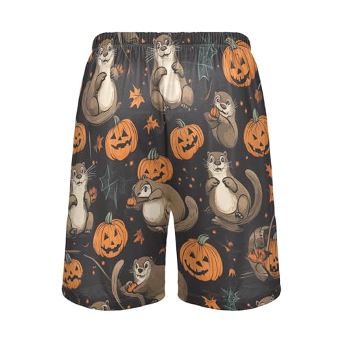 Halloween Otter Pumpkin Pajama Bottom Shorts for Men Soft Casual Sleep Lounge Shorts with Pockets S-XXL2